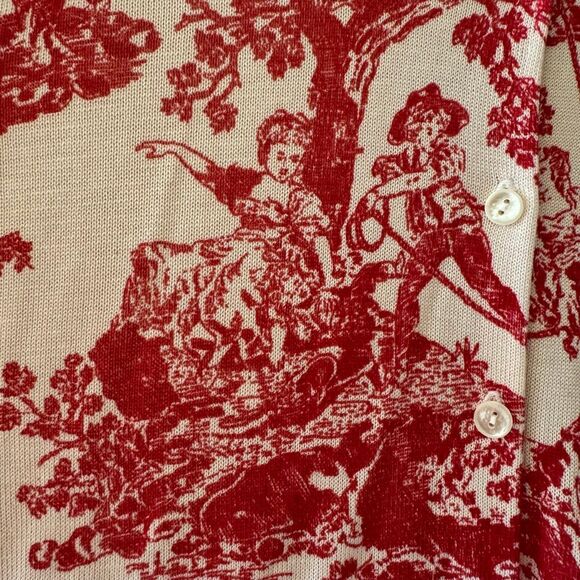 August Silk Knit Button Down Lightweight Red Cream Casual Luxury Cardigan  SZ L - Picture 8 of 15